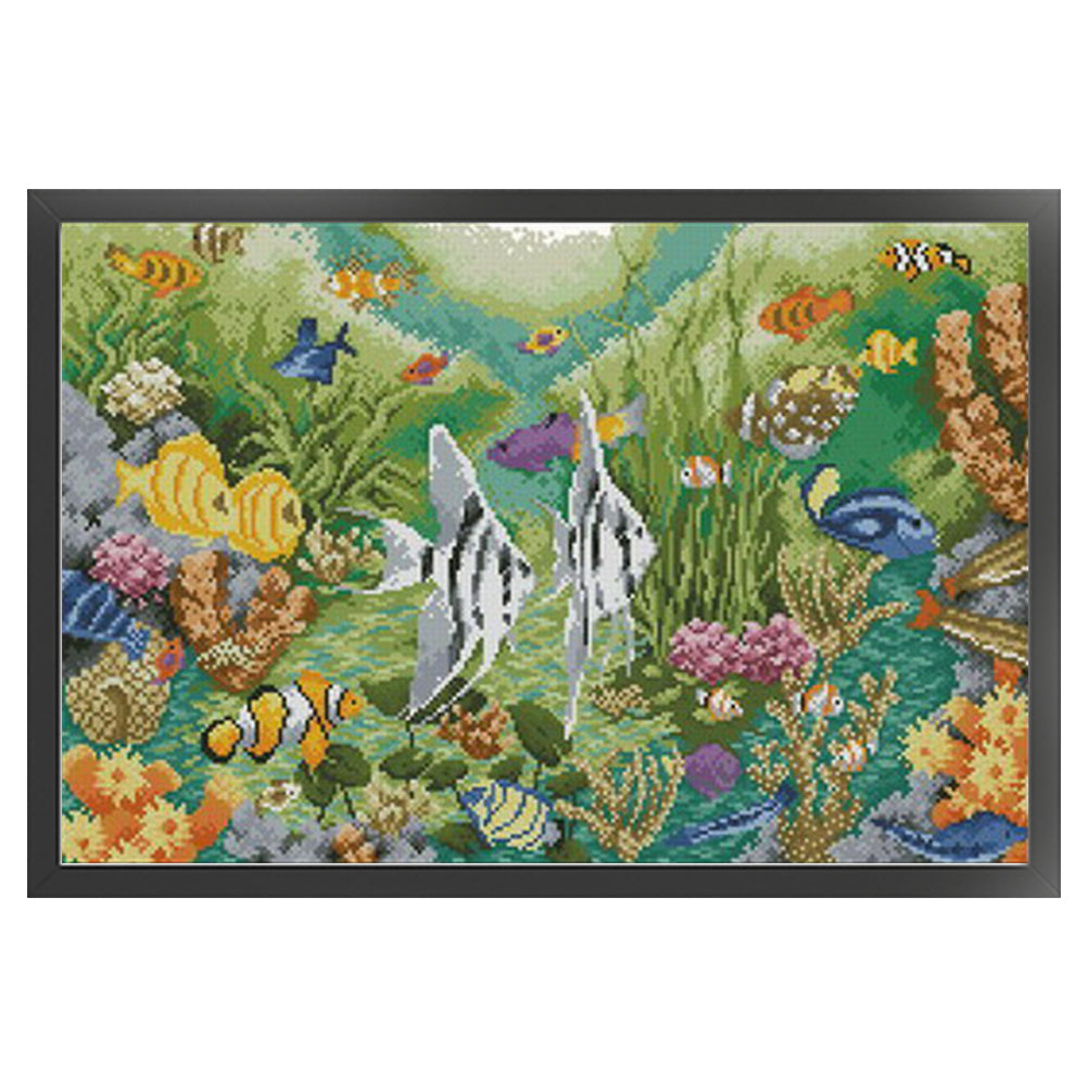 Underwater World - Partial  9CT Stamped Cross Stitch - Bead Embroidery 71x46CM/27.95x18.11in
