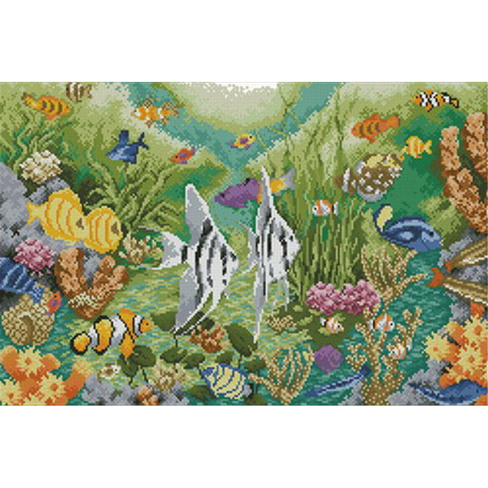 Underwater World - Partial  9CT Stamped Cross Stitch - Bead Embroidery 71x46CM/27.95x18.11in