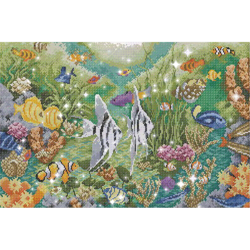 Underwater World - Partial  9CT Stamped Cross Stitch - Bead Embroidery 71x46CM/27.95x18.11in