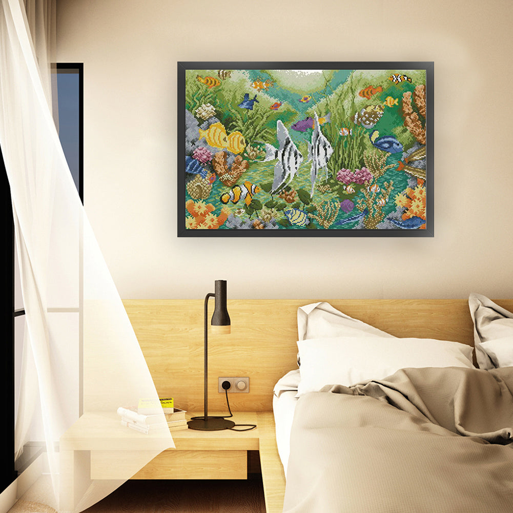 Underwater World - Partial  9CT Stamped Cross Stitch - Bead Embroidery 71x46CM/27.95x18.11in