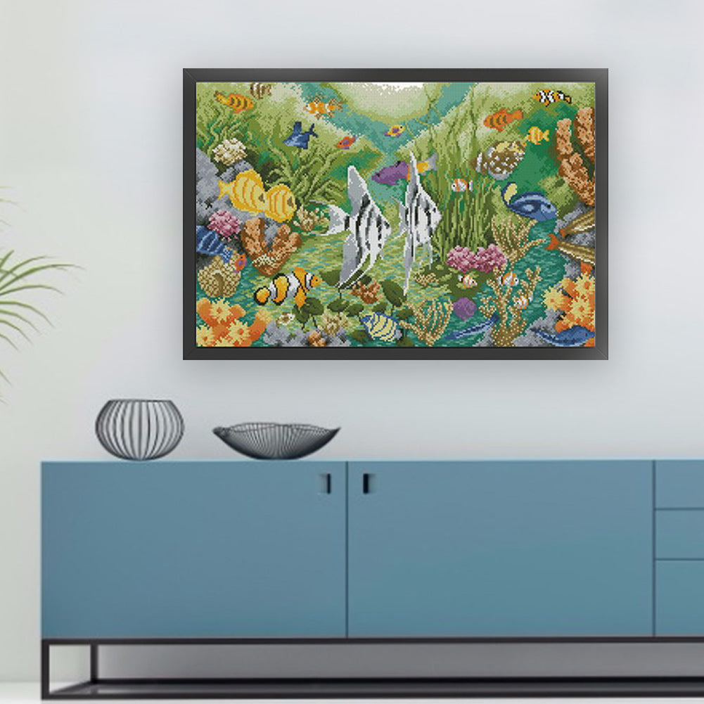 Underwater World - Partial  9CT Stamped Cross Stitch - Bead Embroidery 71x46CM/27.95x18.11in