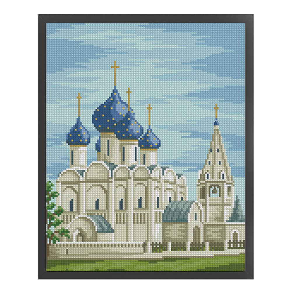 Church - Partial  9CT Stamped Cross Stitch - Bead Embroidery 34x41CM/13.39x16.14in