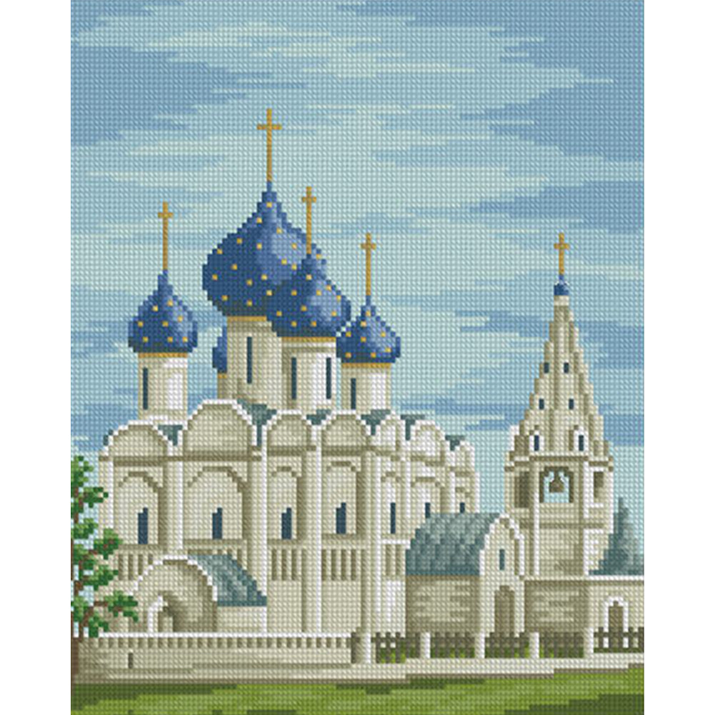 Church - Partial  9CT Stamped Cross Stitch - Bead Embroidery 34x41CM/13.39x16.14in