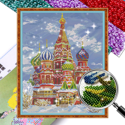Church - Partial  9CT Stamped Cross Stitch - Bead Embroidery 51x62CM/20.08x24.41in