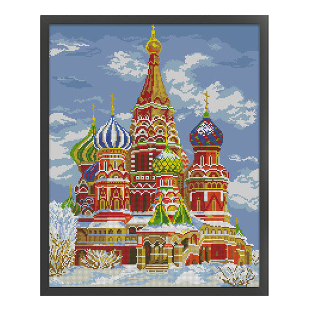 Church - Partial  9CT Stamped Cross Stitch - Bead Embroidery 51x62CM/20.08x24.41in