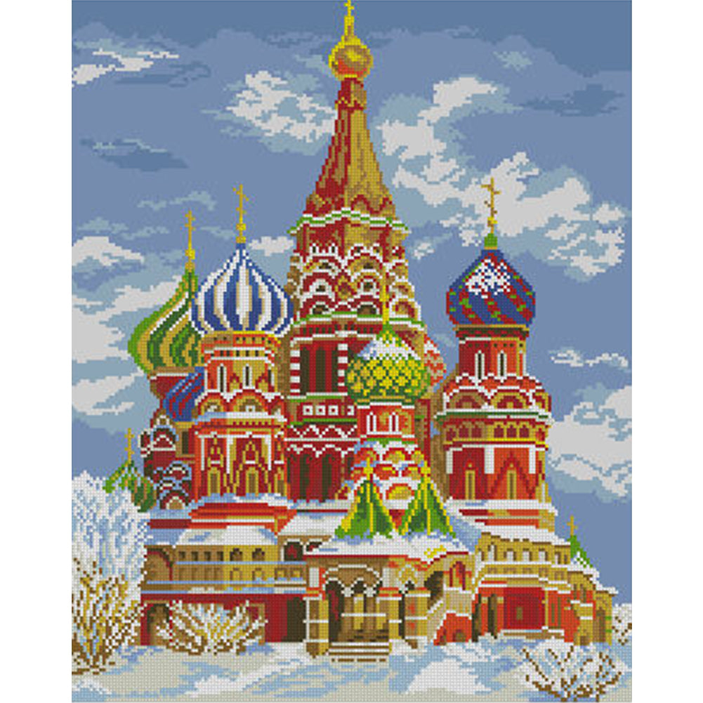 Church - Partial  9CT Stamped Cross Stitch - Bead Embroidery 51x62CM/20.08x24.41in