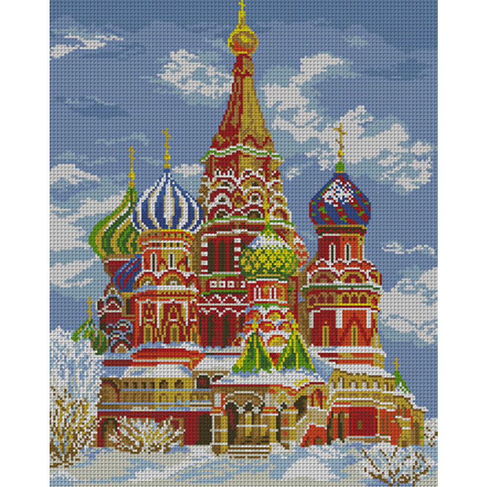 Church - Partial  9CT Stamped Cross Stitch - Bead Embroidery 51x62CM/20.08x24.41in