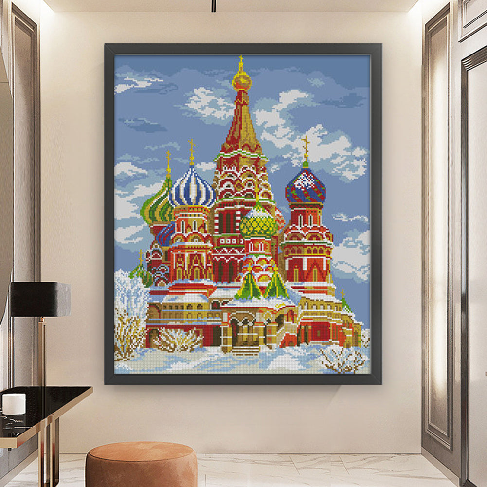 Church - Partial  9CT Stamped Cross Stitch - Bead Embroidery 51x62CM/20.08x24.41in