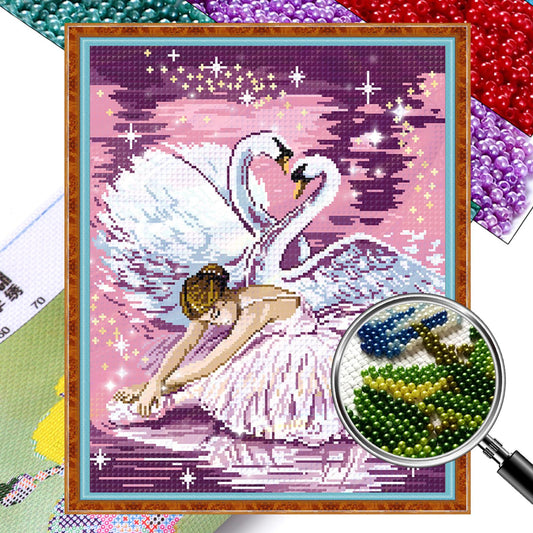 Swan Dance - Full  9CT Stamped Cross Stitch - Bead Embroidery 43x54CM/16.93x21.26in
