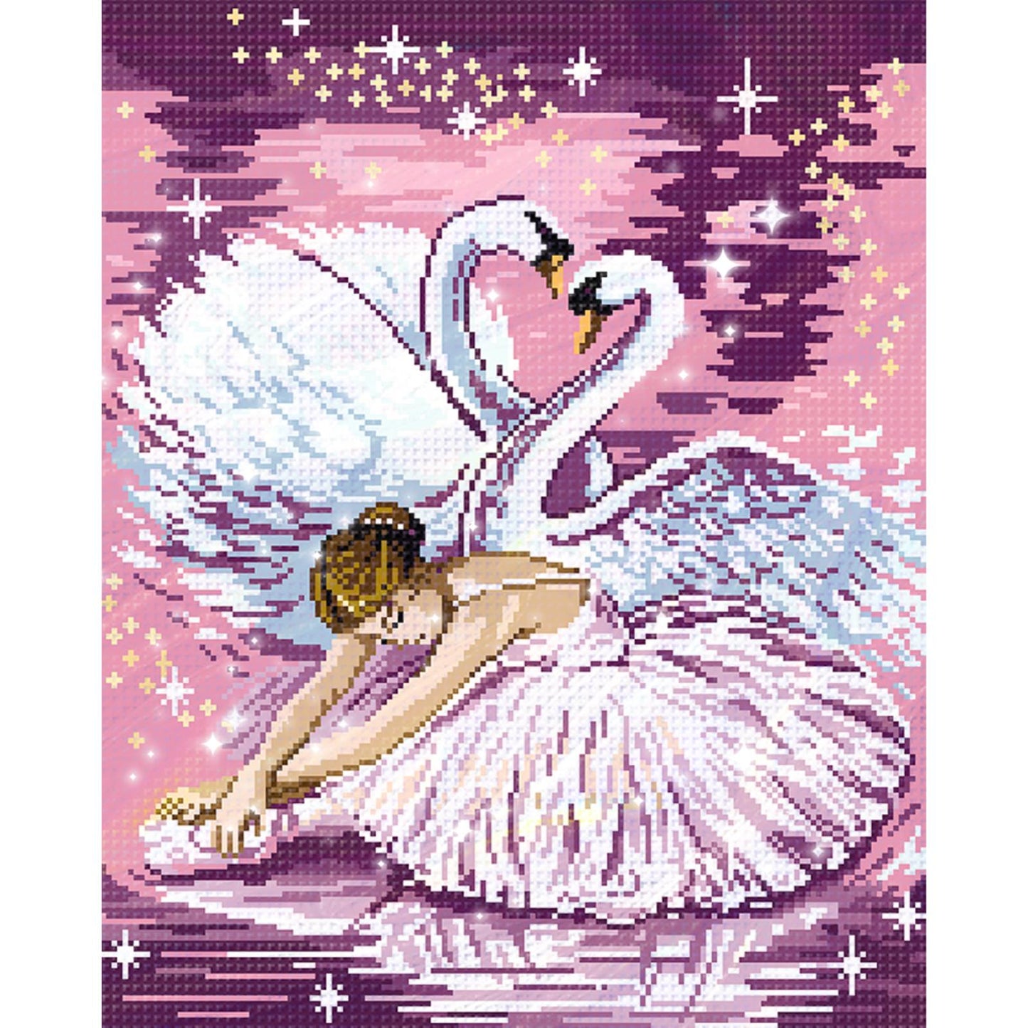 Swan Dance - Full  9CT Stamped Cross Stitch - Bead Embroidery 43x54CM/16.93x21.26in