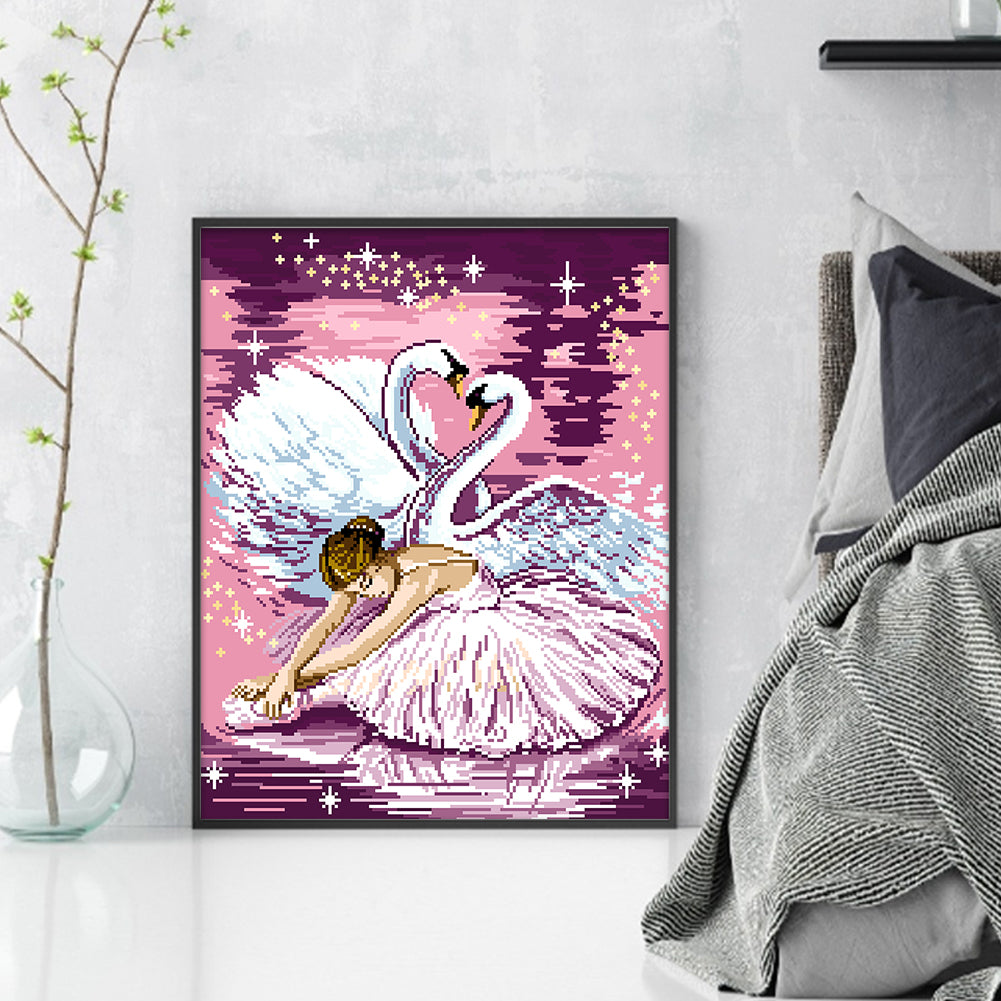 Swan Dance - Full  9CT Stamped Cross Stitch - Bead Embroidery 43x54CM/16.93x21.26in