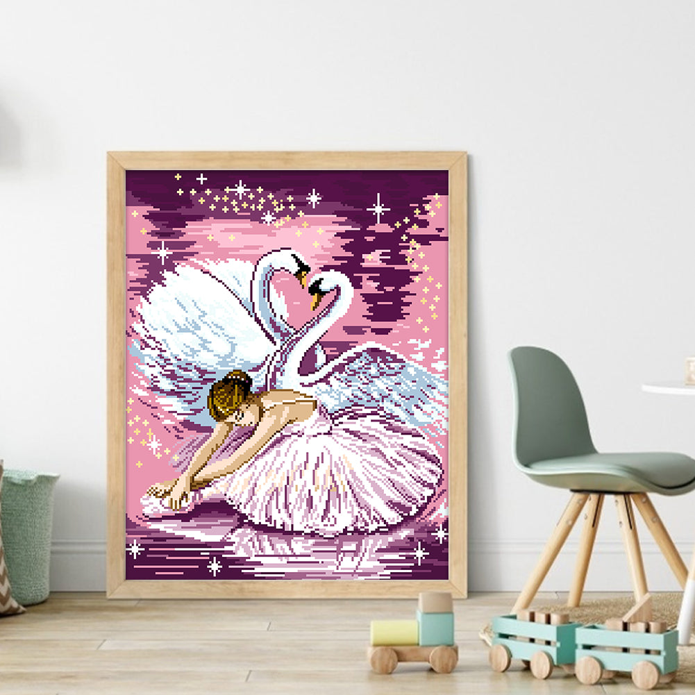 Swan Dance - Full  9CT Stamped Cross Stitch - Bead Embroidery 43x54CM/16.93x21.26in