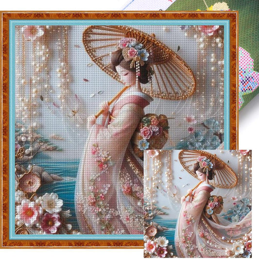 Japanese Style Beauty - Full 11CT Stamped Cross Stitch 50x50CM - Huacan