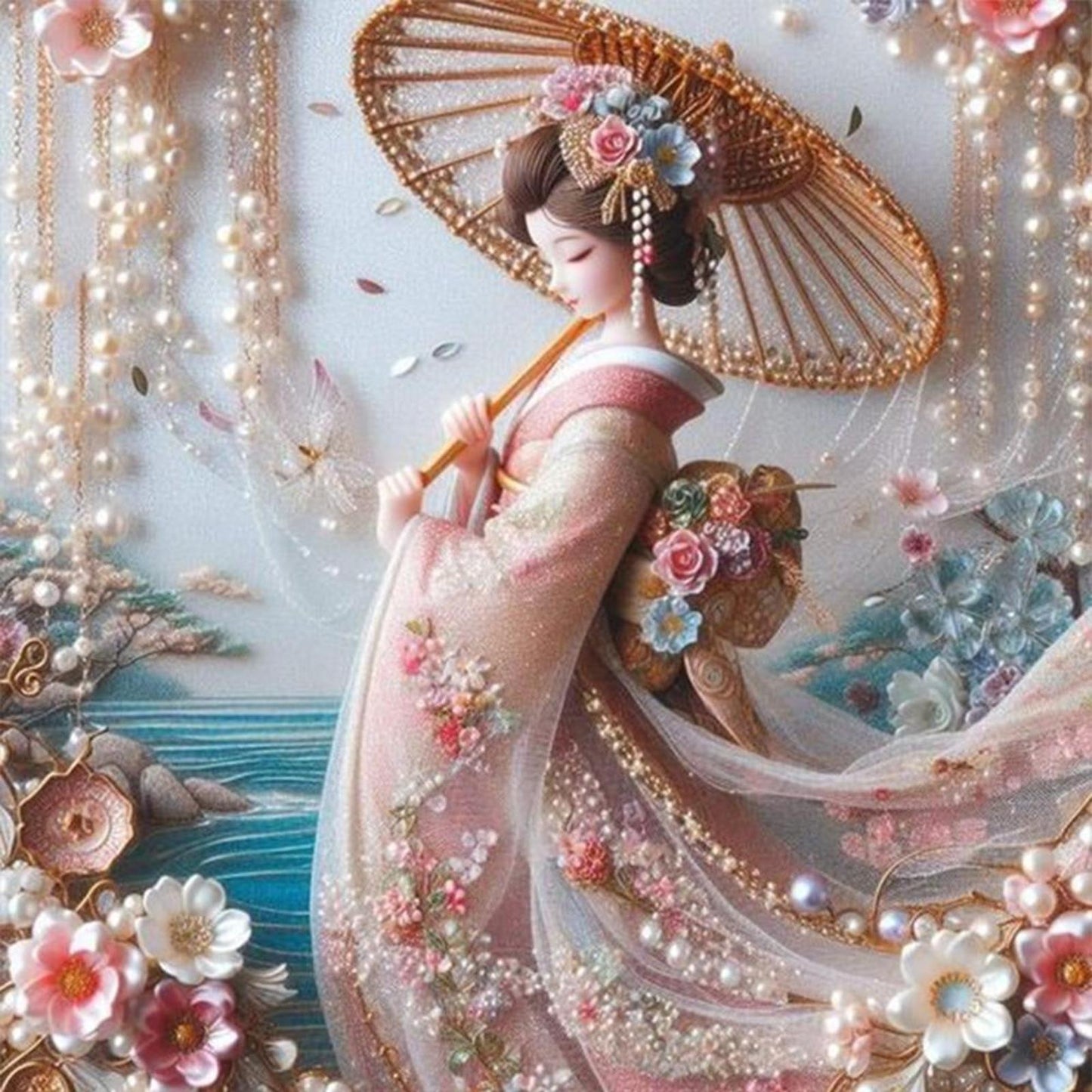 Japanese Style Beauty - Full 11CT Stamped Cross Stitch 50x50CM - Huacan