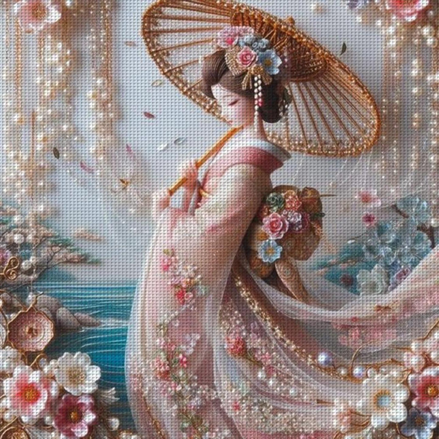 Japanese Style Beauty - Full 11CT Stamped Cross Stitch 50x50CM - Huacan