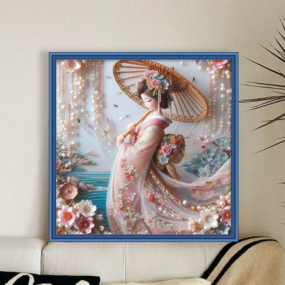 Japanese Style Beauty - Full 11CT Stamped Cross Stitch 50x50CM - Huacan