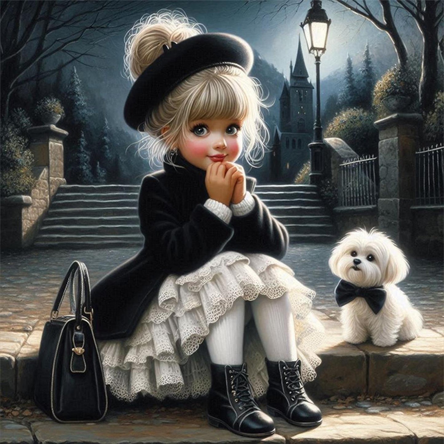 Girl And Dog - Full 11CT Counted Cross Stitch 40x40CM - Huacan