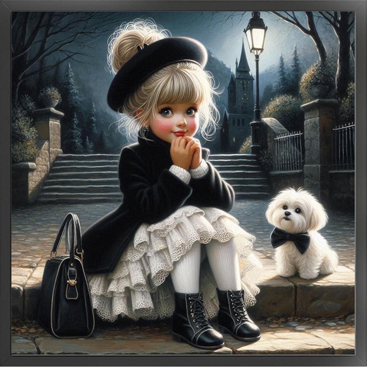 Girl And Dog - Full 11CT Counted Cross Stitch 40x40CM - Huacan