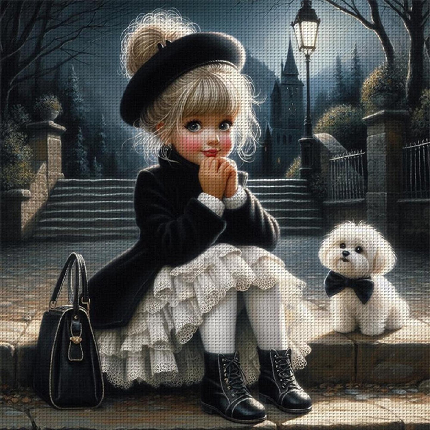 Girl And Dog - Full 11CT Counted Cross Stitch 40x40CM - Huacan