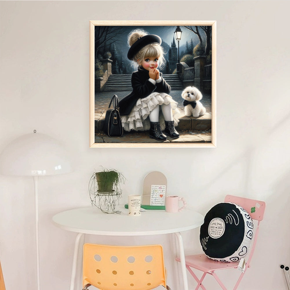 Girl And Dog - Full 11CT Counted Cross Stitch 40x40CM - Huacan