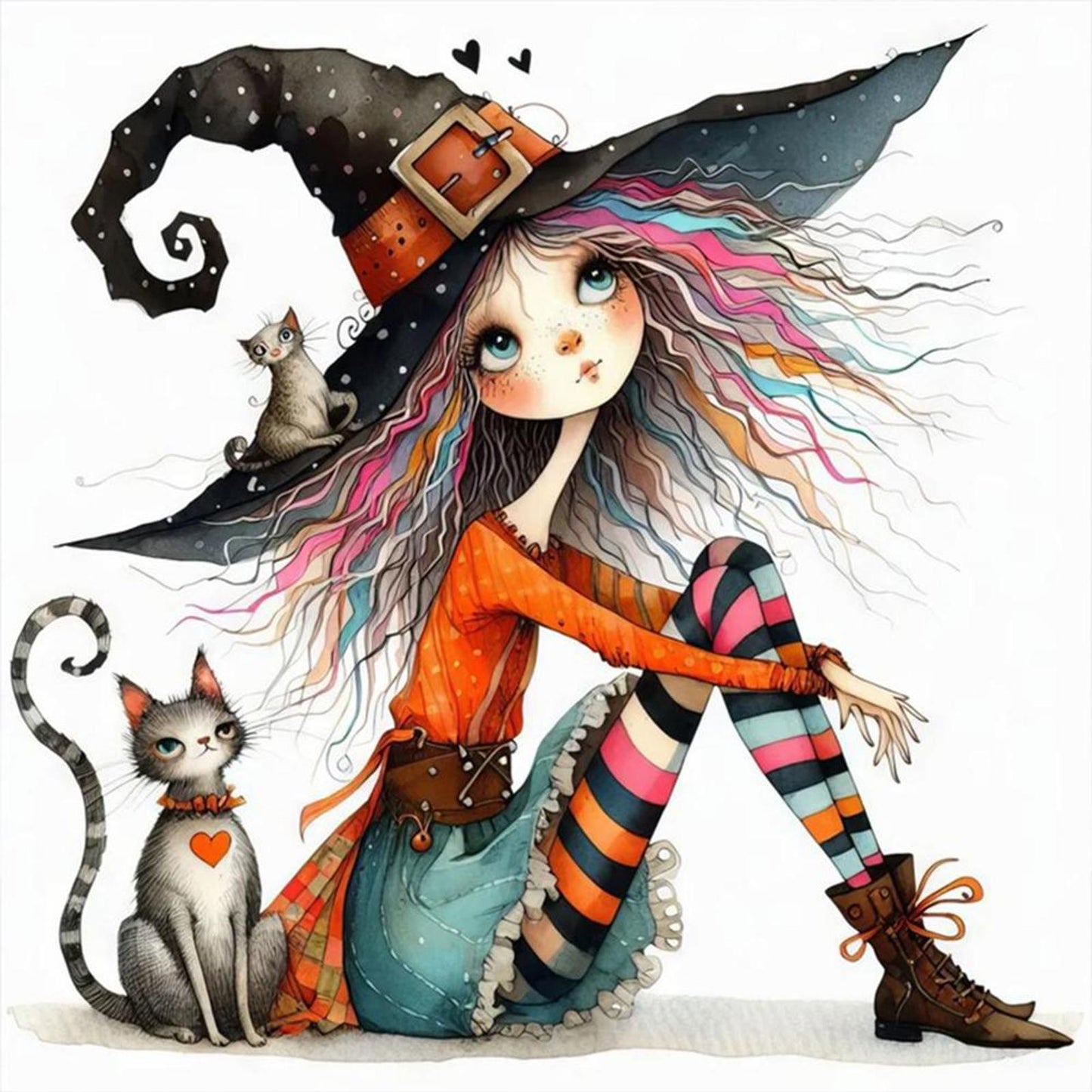 Girl And Cat - Full 11CT Counted Cross Stitch 40x40CM - Huacan