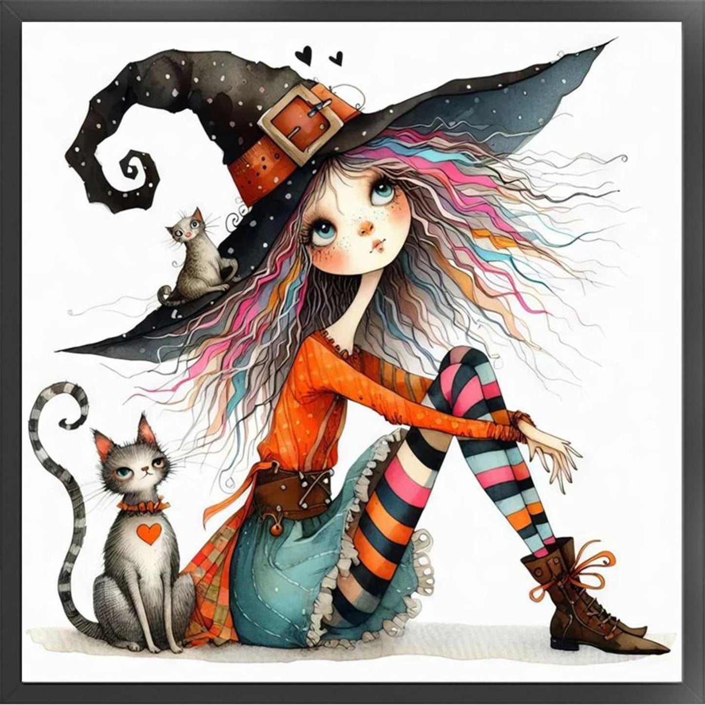 Girl And Cat - Full 11CT Counted Cross Stitch 40x40CM - Huacan