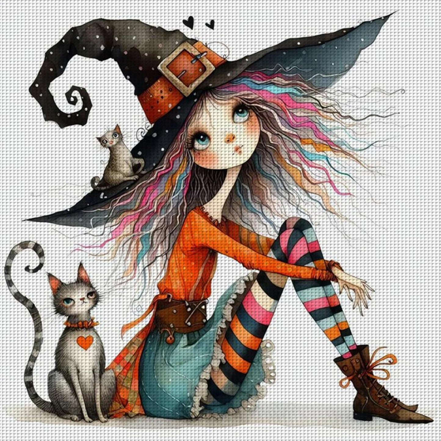 Girl And Cat - Full 11CT Counted Cross Stitch 40x40CM - Huacan