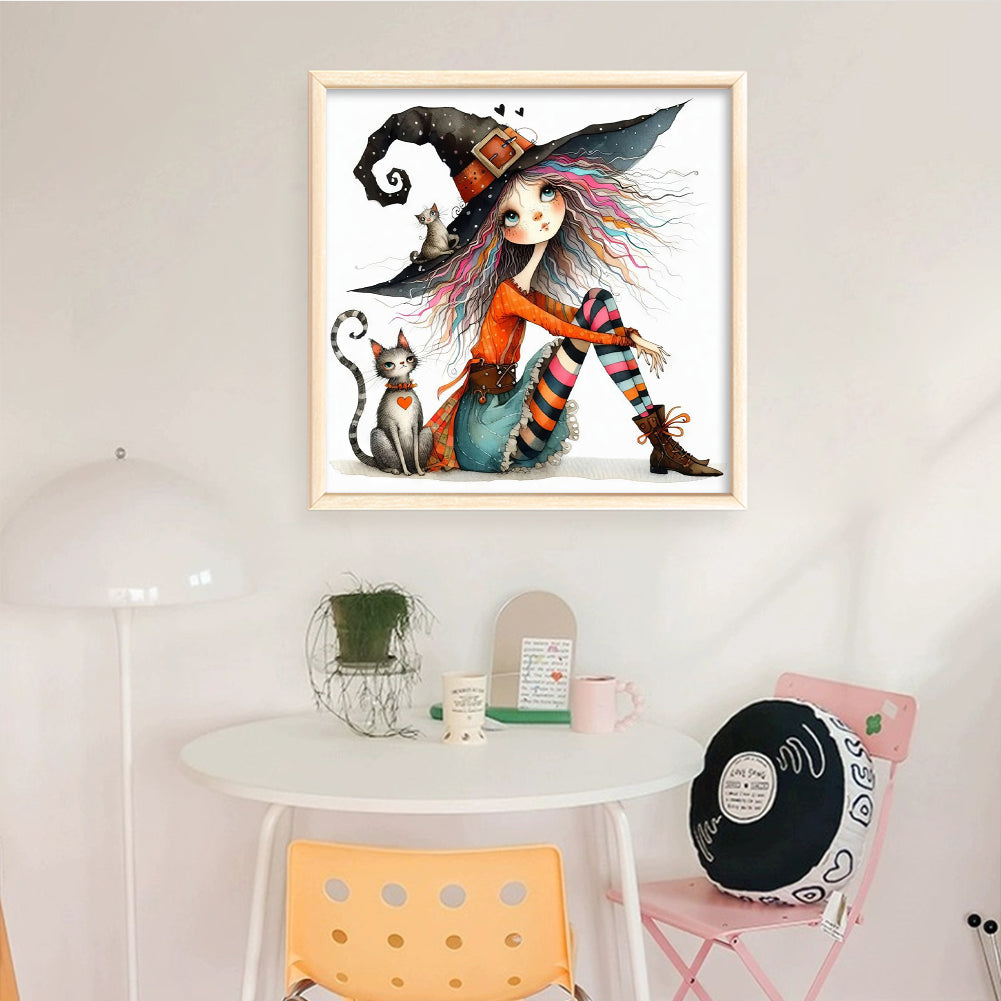 Girl And Cat - Full 11CT Counted Cross Stitch 40x40CM - Huacan
