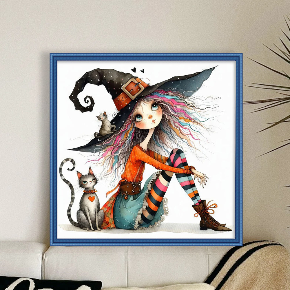 Girl And Cat - Full 11CT Counted Cross Stitch 40x40CM - Huacan
