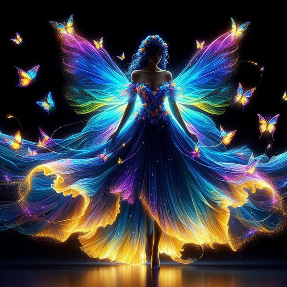 Fluorescent Butterfly Fairy - Full 11CT Counted Cross Stitch 40x40CM - Huacan