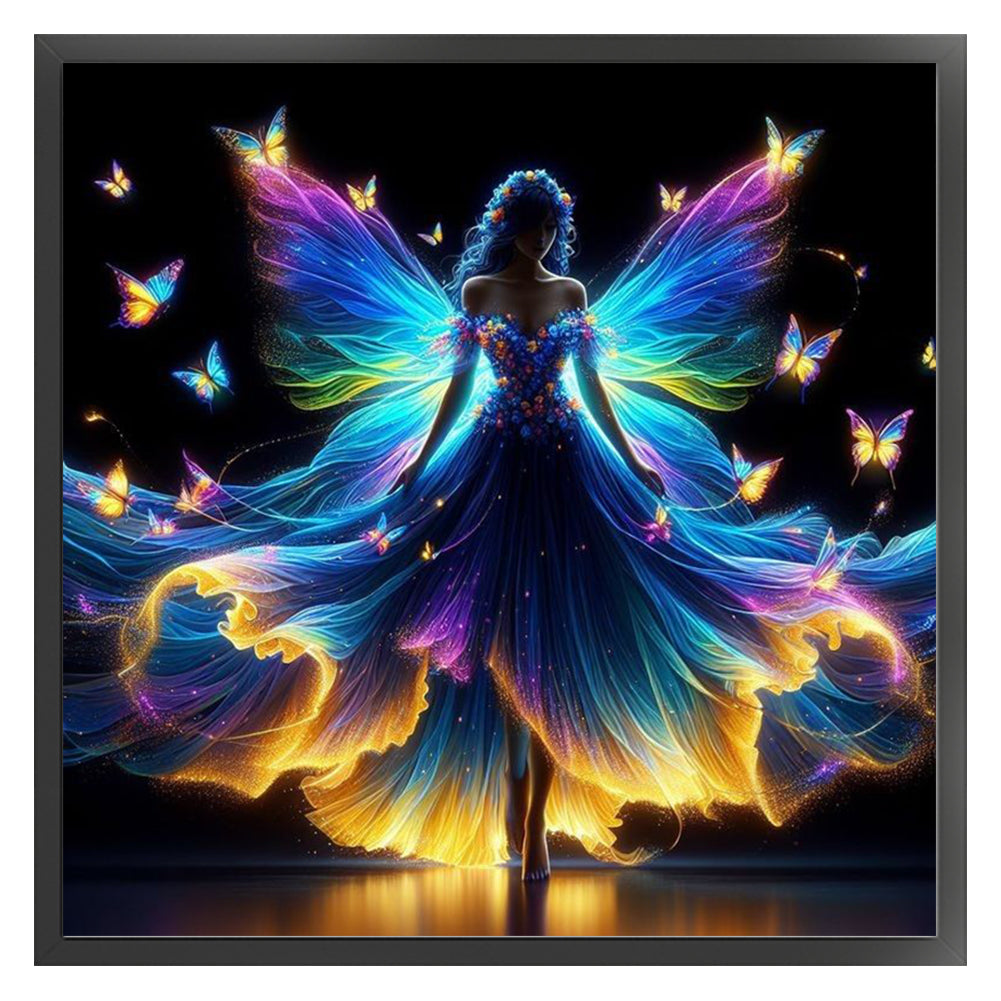 Fluorescent Butterfly Fairy - Full 11CT Counted Cross Stitch 40x40CM - Huacan