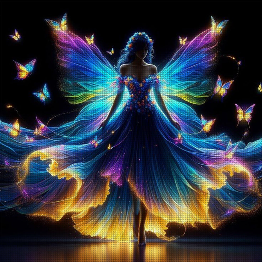 Fluorescent Butterfly Fairy - Full 11CT Counted Cross Stitch 40x40CM - Huacan