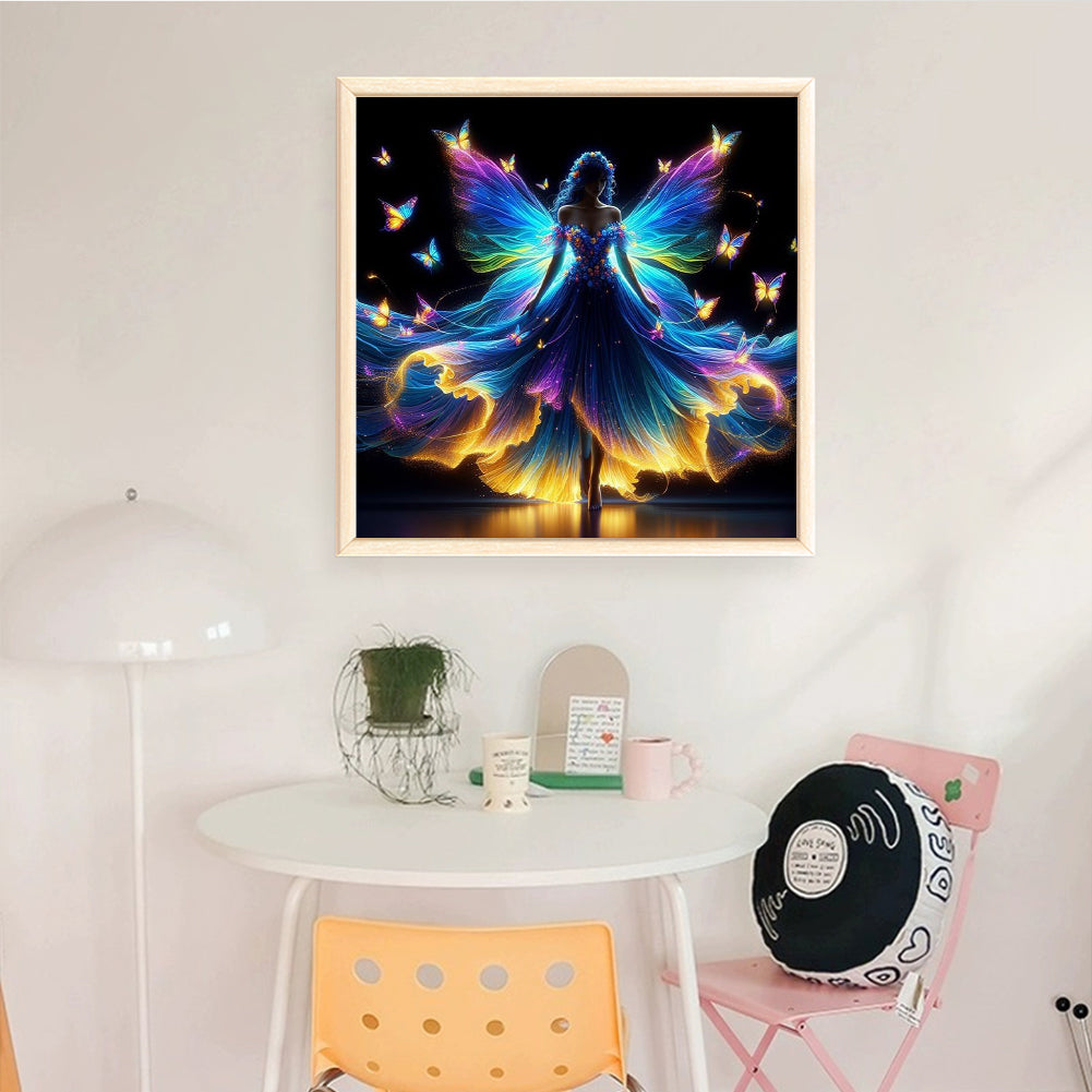 Fluorescent Butterfly Fairy - Full 11CT Counted Cross Stitch 40x40CM - Huacan