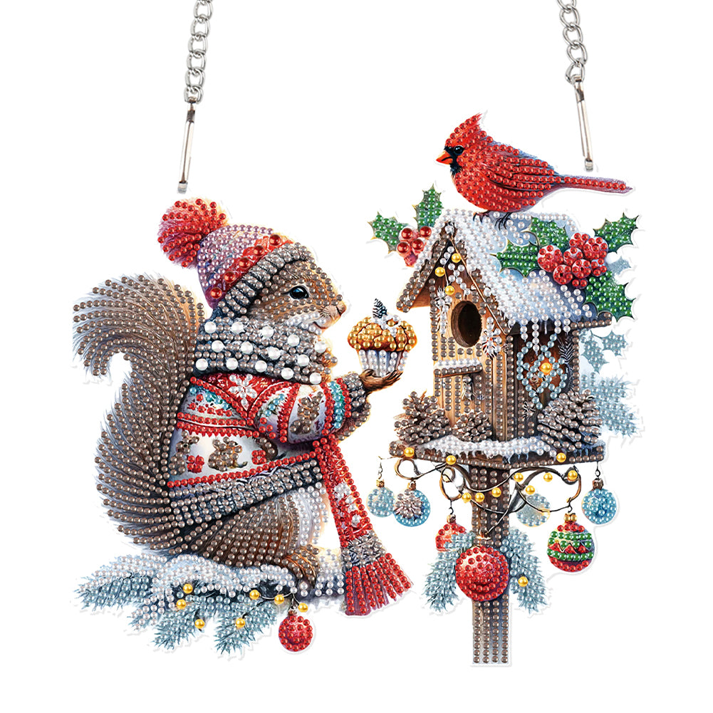 Acrylic Special Shape Christmas Squirrel Cardinal DIY Diamond Art Pendant Kit