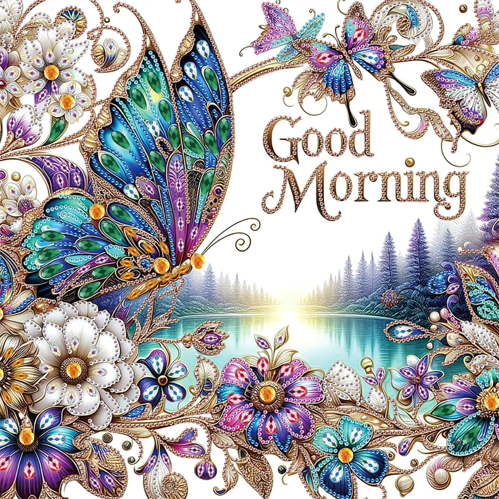 Good Morning, Good Night, Dreamy Butterflies 40*40CM(Canvas) Partial Special Shaped Drill Diamond Painting