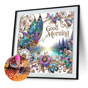 Good Morning, Good Night, Dreamy Butterflies 40*40CM(Canvas) Partial Special Shaped Drill Diamond Painting