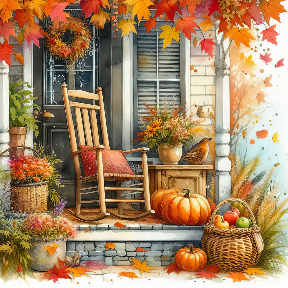 Autumn Doorway Chair 40*40CM(Canvas) Full Round Drill Diamond Painting