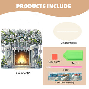 Christmas Wooden Special Shaped Fireplace White Stockings Diamond Painting Table Ornament