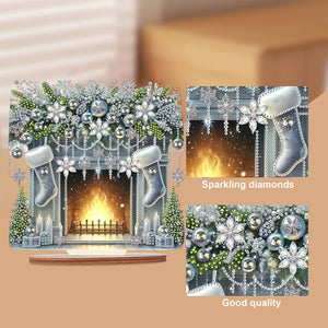 Christmas Wooden Special Shaped Fireplace White Stockings Diamond Painting Table Ornament