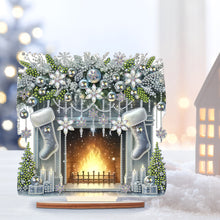 Load image into Gallery viewer, Christmas Wooden Special Shaped Fireplace White Stockings Diamond Painting Table Ornament
