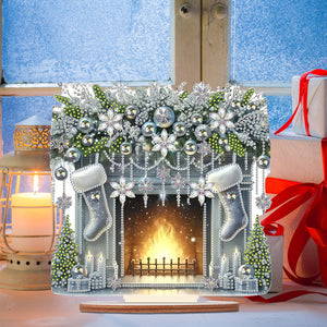 Christmas Wooden Special Shaped Fireplace White Stockings Diamond Painting Table Ornament