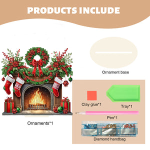 Christmas Wooden Special Shaped Red Wreath Stocking Diamond Painting Tabletop Ornament Kit