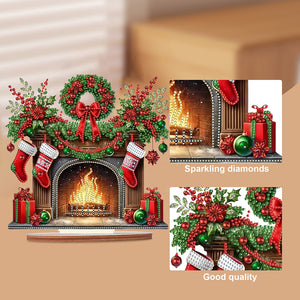 Christmas Wooden Special Shaped Red Wreath Stocking Diamond Painting Tabletop Ornament Kit