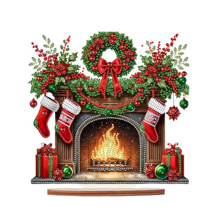 Christmas Wooden Special Shaped Red Wreath Stocking Diamond Painting Tabletop Ornament Kit