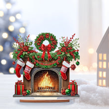 Load image into Gallery viewer, Christmas Wooden Special Shaped Red Wreath Stocking Diamond Painting Tabletop Ornament Kit
