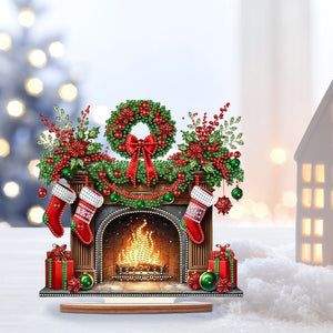 Christmas Wooden Special Shaped Red Wreath Stocking Diamond Painting Tabletop Ornament Kit