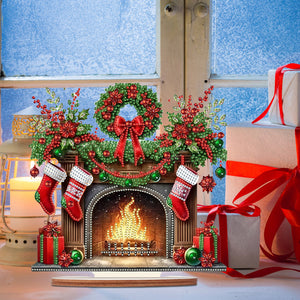 Christmas Wooden Special Shaped Red Wreath Stocking Diamond Painting Tabletop Ornament Kit