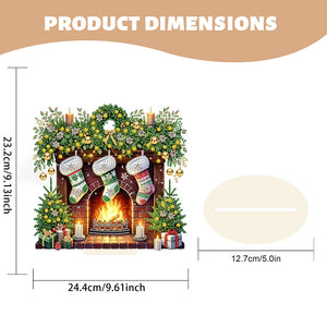 Christmas Wooden Special Shaped Fireplace Green Stockings Diamond Painting Table Ornament