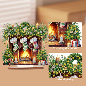 Christmas Wooden Special Shaped Fireplace Green Stockings Diamond Painting Table Ornament
