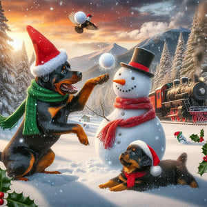 Winter Snowman And Puppy 40*40CM(Picture) Full Round Drill Diamond Painting